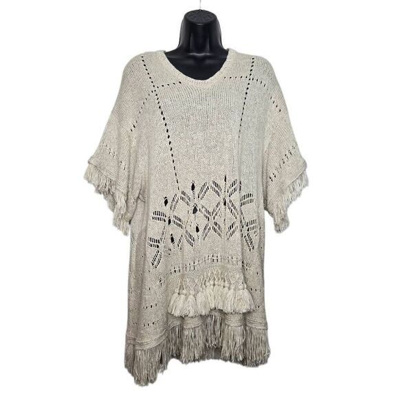 Alice + Olivia Sweater Size Small Fringe Boho Linen Blend Cream Oversized - Picture 4 of 7